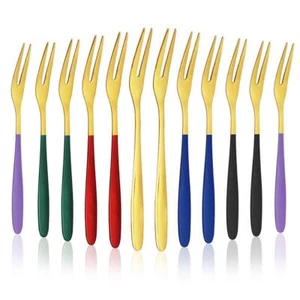 12PCS Appetizer Dessert Forks 304 Stainless Steel Fruit Forks Set Colorful Mi... - Picture 1 of 8
