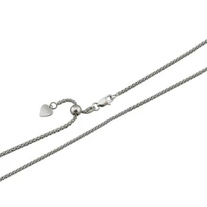 1.8mm Adjustable Popcorn Chain Necklace - Rhodium Plated 925 Sterling Silver 24" - Picture 1 of 3