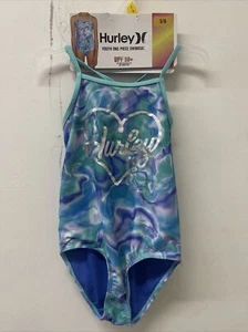 NWT Hurley Girl's Aurora Green UPF 50+ One-Piece Quick Dry Swimsuit Size 5/6 - Picture 1 of 3