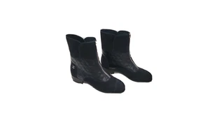 CHANEL Black Calfskin and Suede Quilted Zip Front Boots - 38 (7) - Picture 1 of 9