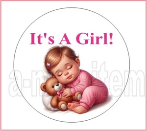 30 It's A Girl Lutscher Siegel 1,5" Kaukasisch Weiß Baby Umschlag Etiketten - Bild 1 von 5