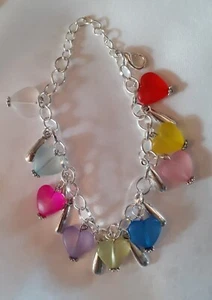 BRACELET MULTI HEART +SP DROP BEADS LINK CHAIN/EXTENSION 18cm HAND MADE 1 OFF - Picture 1 of 1