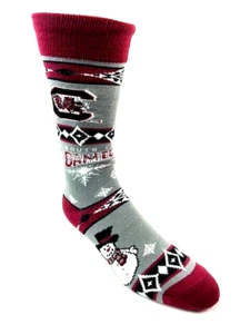 South Carolina Game Cocks Gray Christmas Snowman Holiday Dress Crew Socks - Picture 1 of 1