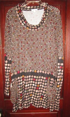 Erin London XL Túnica Tejida Elástica Top Camisa Blusa Estampado Lunares Bolsillos Largo Foto 1 de 3