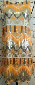 Swiftie silber orange Pailletten Art Deco formelles Etuikleid Gatsby Damen Small - Bild 1 von 8