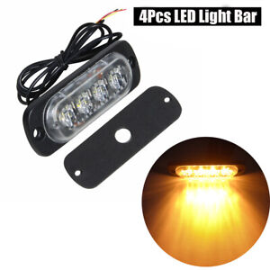 4Pcs Amber LED Car Truck Flash Emergency Beacon Light Bar Strobe Warning Lamp