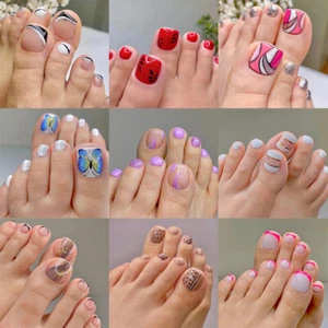 24x False Toenails With Glue French Manicure Fake Press On Full Cover Toe Nails - Bild 1 von 32