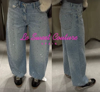 ZARA MUJER FW25 TRF VAQUEROS HOLGADOS CON JOYAS DE DIAMANTES DE IMITACIÓN AZUL 8727/215/401 Foto 1 de 3