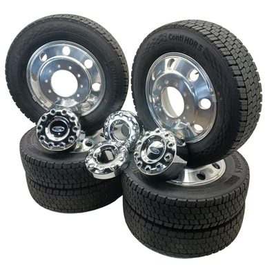 2005-2025 FORD F450 F550 225/70R19.5 CONTINENTAL Conti HDR5 Chrome Wheels w/cups Foto 1 de 4