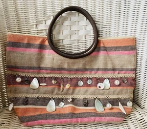 BODEN HANDBAG- Linen And Cotton - Orange/pink/beige - Picture 1 of 5