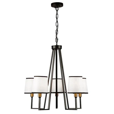 Artcraft Coco 5 Light Chandelier, Black/Gold/White - SC13345BK - Image 1 of 4