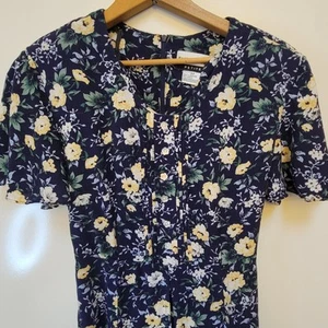Vintage~ Navy Blue w/Yellow ~Floral~ Maxi Dress~ Cottagecore~ Fashion Bug~8P - Picture 1 of 24