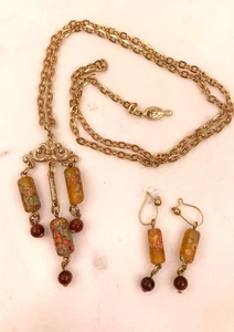 Sarah Coventry "Taffy Tones" Necklace & Earrings Set 1970s Art Glass Style - Picture 1 of 5