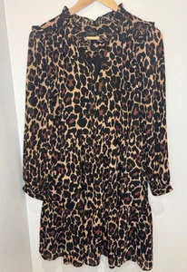 J Crew Blogger Tie-Neck Ruffle Tiered Dress Leopard Crinkle Chiffon SM Preppy - Bild 1 von 7