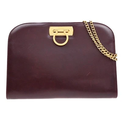 SALVATORE FERRAGAMO Gancini 2Way Chain Shoulder Clutch Bag Leather BY 39YH487 - Image 1 of 4
