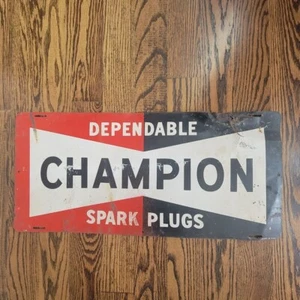 Vintage Champion Dependable Spark Plugs Metal Sign-Made in USA - Picture 1 of 19