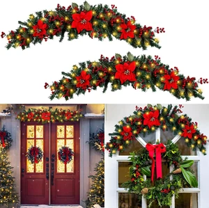 2 Pack 45" Christmas Swag for Front Door LED Poinsettia Artificial Swag Garland - Picture 1 of 7