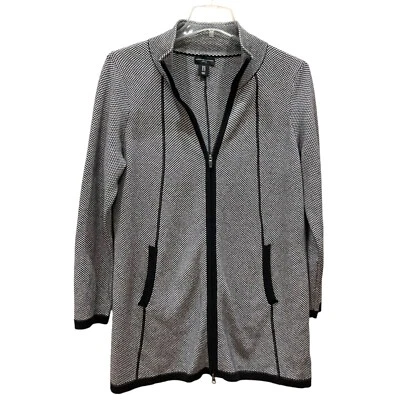 Adrienne Vittadini Womens White Gray Plaid Wool Open Sweater Coat Cardigan Small - Image 1 of 4