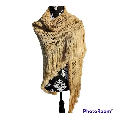 Vintage shawl vintage cape 60s crochet vintage fringe  bohemian - Image 1 of 4