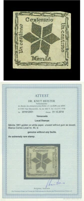 VENEZUELA 1881 Local Post(Andes)- MERIDA STAR 1c gold on white pp- Blanco #45 RR - Image 1 of 4