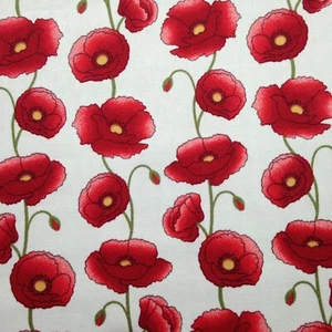 Poppies Ivory Rose & Hubble 100% Cotton Quilting Fabric, Remembrance Day Fabric - Picture 1 of 2