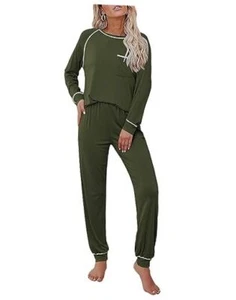 Pajamas Set for Women Soft Comfy Pjs Sets Long Sleeve Large Army Green - Picture 1 of 7