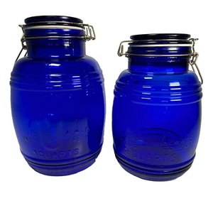 Cobalt Blue Cracker Barrel Style 2 Canister Jars 3 & 2 QT Cookies Flour Sugar - Picture 1 of 9