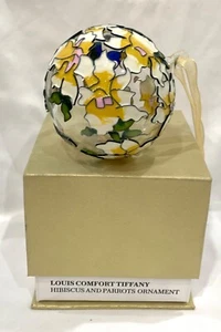 Vintage The Met Louis Comfort Tiffany Cloisonné Ornament 3” Hibiscus and Parrot - Picture 1 of 5