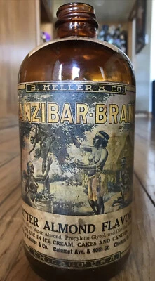 Antique 1924 Zanzibar Brand Bitter Almond Flavor Btl B. Heller & Co No Cap - Image 1 of 4