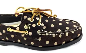 Zapatos de barco SPERRY TOP-SIDER para mujer POLKA DOT piel de becerro cuero marrón con dorado EE. UU. 9* - Imagen 1 de 8
