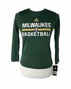 Milwaukee Bucks Boy's Small Shirt Adidas Green NBA Long Sleeve Basketball - Picture 1 of 10
