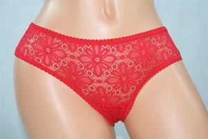 Red Victoria's Secret Cheeky Panty w Loop Fringe and Sheer Floral Pattern Size S - Picture 1 of 2