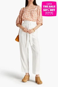 RRP€241 JOIE Linen Tapered Trousers US4 UK8 IT40 S White Stretch High-Rise - Picture 1 of 5