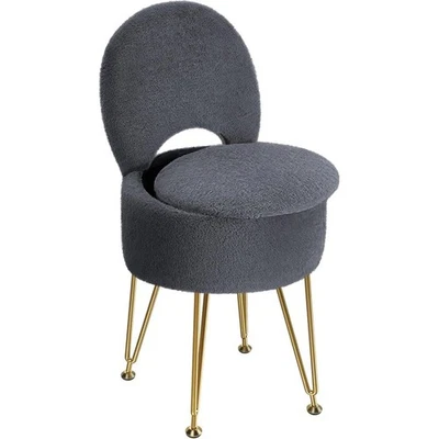 Taburete tocador de piel sintética con respaldo ajustable y almacenamiento debajo del asiento dormitorio nuevo Foto 1 de 4