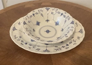 Vtg Myott England Cobalt Blue & White Finlandia Platter & Bowl Blue Denmark - Picture 1 of 9