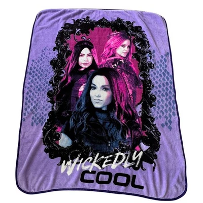 Descendants 3 Throw Blanket Disney Plush Mal Evie Audrey Pink Purple Warm Winter - Image 1 of 4