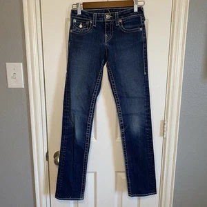 True Religion Denim Jeans Julie Flap Pockets Dark Wash Straight Leg Girls 14 - Picture 1 of 4