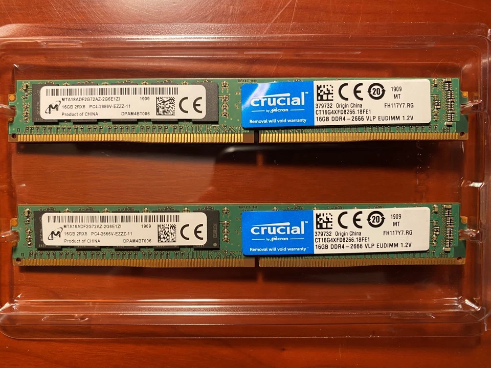 Micron 2 x 16GB DDR4 PC4-2666V-E ECC Unbuffered Memory MTA18ADF2G72AZ-2G6E1ZI - Image 1 of 1