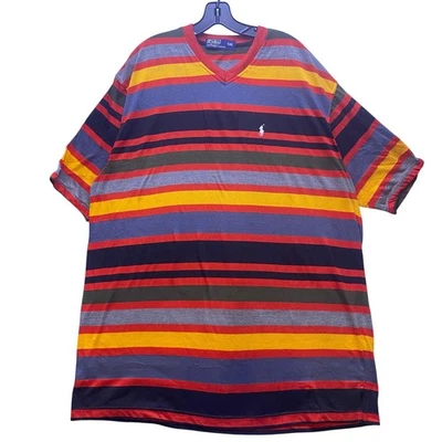 Camisa Ralph Lauren Para Hombres 5XL Rayas Bloque de Color Cuello en V Manga Corta Ropa de Calle Foto 1 de 4