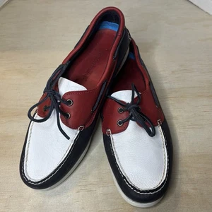 Timberland Men’s Size 11.5 Classic Boat Shoes Leather Deck Shoes Blue Red White - Picture 1 of 11