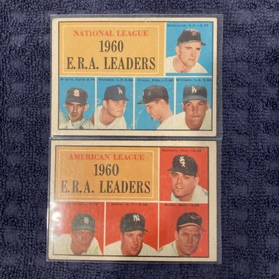 1960 Topps Béisbol Liga Americana y Liga Nacional E R A Líderes - Lote de 2 Foto 1 de 4