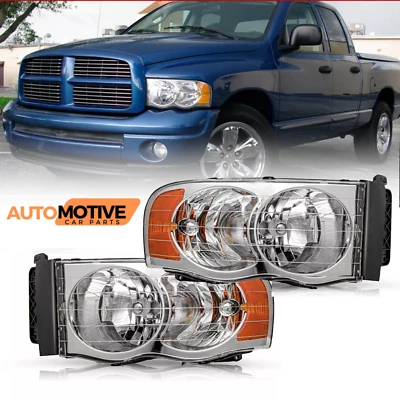 For 2002-2005 Dodge Ram 1500 03-05 Ram 2500 Headlight Chrome HeadLamp Left+Right - Image 1 of 4