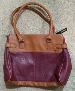 Apt. 9 Satchel/Purse/Handbag--Tan/Burgundy Faux Leather/Textured--Medium/Large - Picture 1 of 6