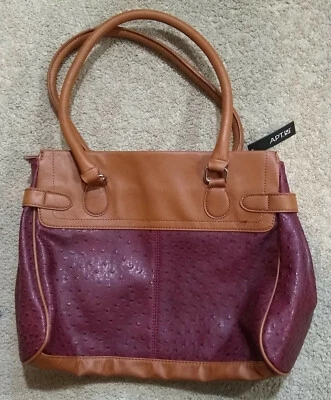 Apt. 9 carteras/carteras/bolso de mano--bronceado/borgoña imitación cuero/texturizado--mediano/grande Foto 1 de 4