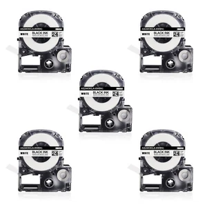 5PK Black on White Tape Compatible with Epson LK-6WBN KingJim SS24KW 1" Label - Picture 1 of 11