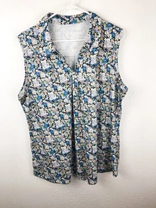 Akewei Size XXL Floral Top Sleeveless Blue Purple V Neck Collar Loose Summer A27 - Picture 1 of 4