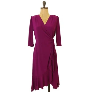 Vestido Kiyonna EE. UU. Caprichoso Corbata Envolvente S Cuello en V Manga 3/4 Magenta Púrpura NUEVO B20 - Imagen 1 de 5