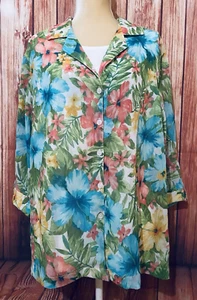 Women’s 1X Blouse Cathy Daniels Layered Button Down Floral Silky 3/4 Sleeves  - Picture 1 of 12