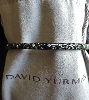 David Yurman 4mm Melange Black Rhodium Diamonds Stack Silver Cable Bangle M NWT - Image 1 of 4