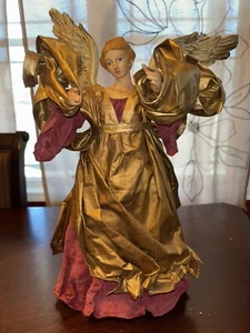 "Topper de árbol de Navidad Victoriano Fabriche rojo y dorado ángel 17,5"" vintage" - Imagen 1 de 13